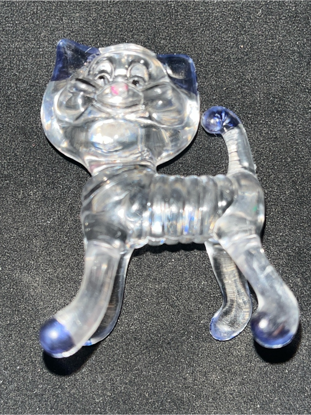 Vintage Clear Lucite Cat Figurine Blue Accents Hong Kong 3”